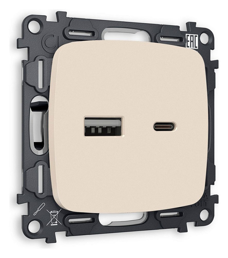 Розетка 2хUSB type A и C без рамки Ambrella Volt OMEGA MO331010