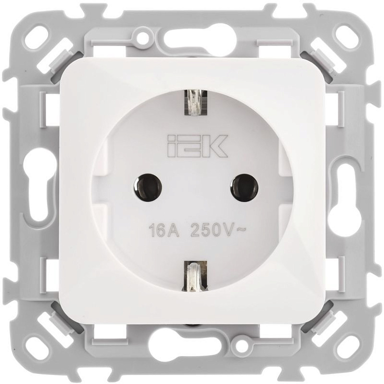 Розетка СП FLITE РС11-1-ФлБ 16А с заземл. без защ. шторок безвинтовое крепление механизм бел. IEK FI-R11-16-1-K01