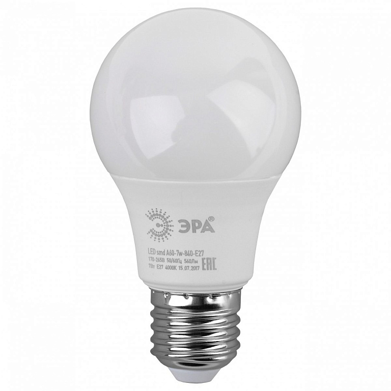 Лампа светодиодная Эра Стандарт E27 7Вт 4000K LED A60-7W-840-E27