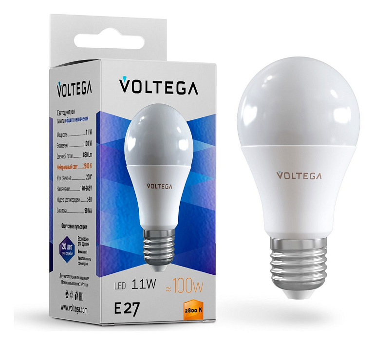 Лампа светодиодная Voltega груша (General purpose bulb) 11Вт E27 11Вт 2800K 5737
