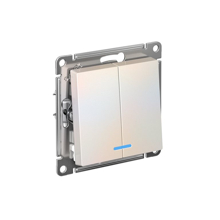 Выключатель 2-кл. СП AtlasDesign 10А IP20 (сх. 5а) 10AX с подсветкой механизм жемчуж. SE ATN000453