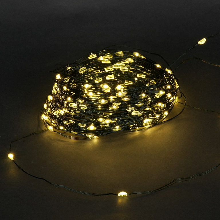 гирлянда светодиодная Роса, 20м, 200LED, тёмно-зелёный провод, с контроллером