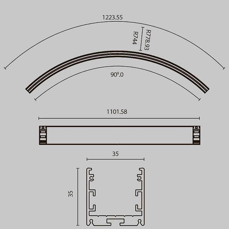 Профиль накладной Maytoni Led Strip Радиусный профиль ALM-3535R-B-EX-90°-1.5M