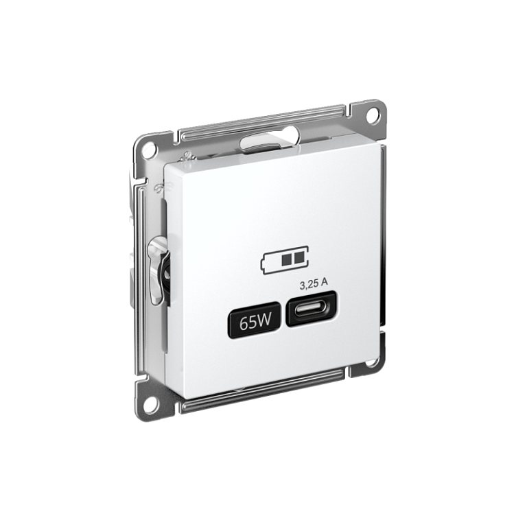 Розетка USB AtlasDesign тип C 65Вт QC PD высокоскор. ЗУ механизм бел. SE ATN000127