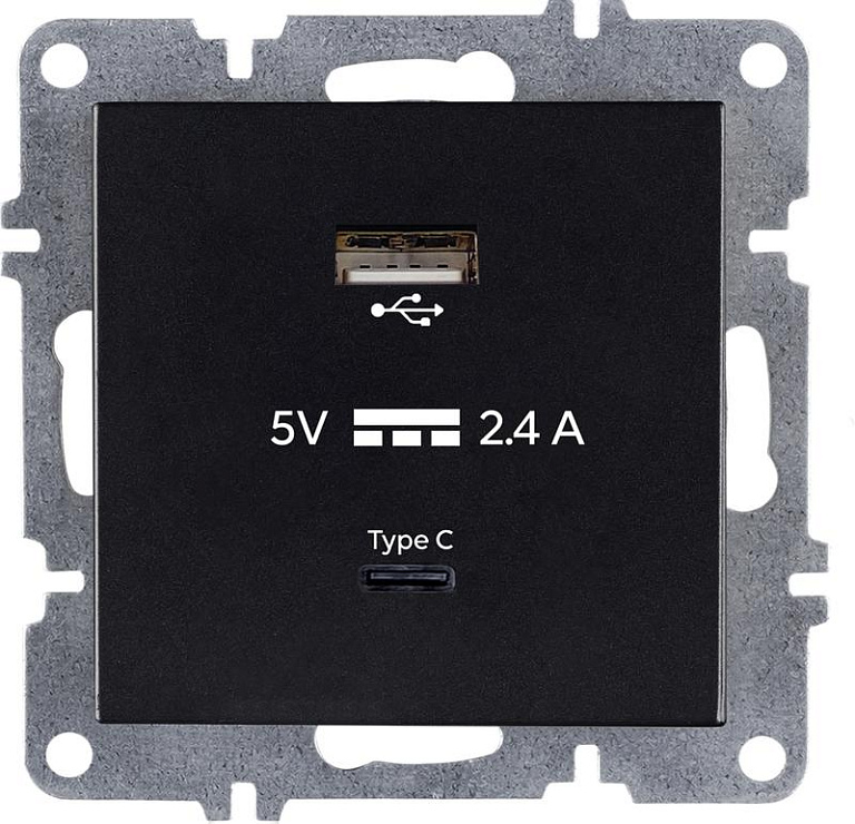 Розетка LAVIN/KAREN USB + TYPE-C механизм черн. ARVIA 50 07 2000 304