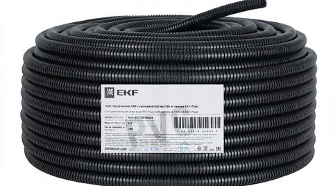 Труба гофрированная ПВХ d20мм с протяжкой черн. (уп.100м) Plast EKF tg-z-20-100-black