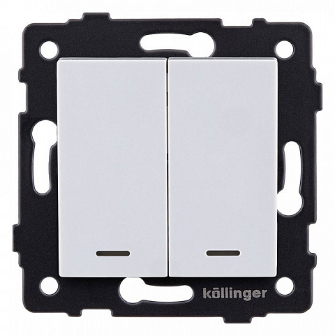 Выключатель 2-клавишный проходной 10А/250В с LED подсветкой, белый Kollinger для Aspekt, Eleganz, Reflex