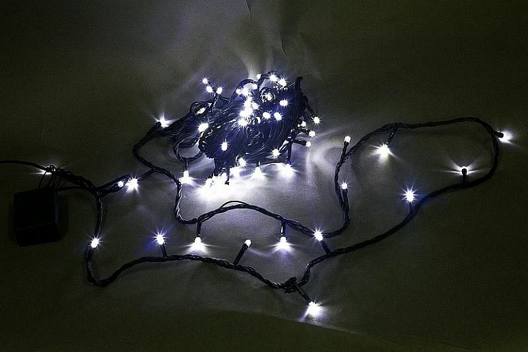 гирлянда светодиодная 5м, 50LED, зеленый провод с контроллером