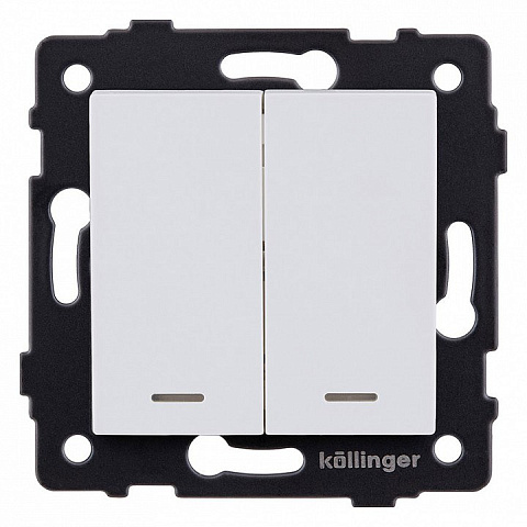 Выключатель 2-клавишный проходной 10А/250В с LED подсветкой, белый матовый Kollinger для Aspekt, Eleganz, Reflex